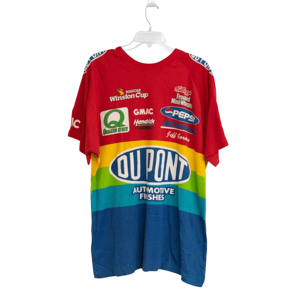 VTG Jeff Gordon DuPont NASCAR T-Shirt XL Rainbow Block Y2K 90s Racing Sportswear